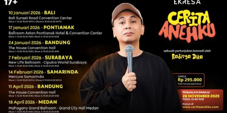 “Ticket sales will open on November 28, 2025 at 2:00 PM WIB for seven show dates in Bali, Pontianak, Bandung, Surabaya, Samarinda, and Medan.